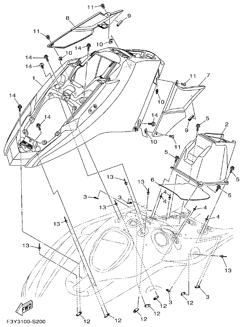 Yamaha EX1050B-S(F3Y36GAB6GA2 ENGINE HATCH 1 parts diagram